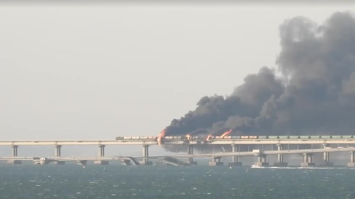 Huge explosion occured on the Kerch Bridge.